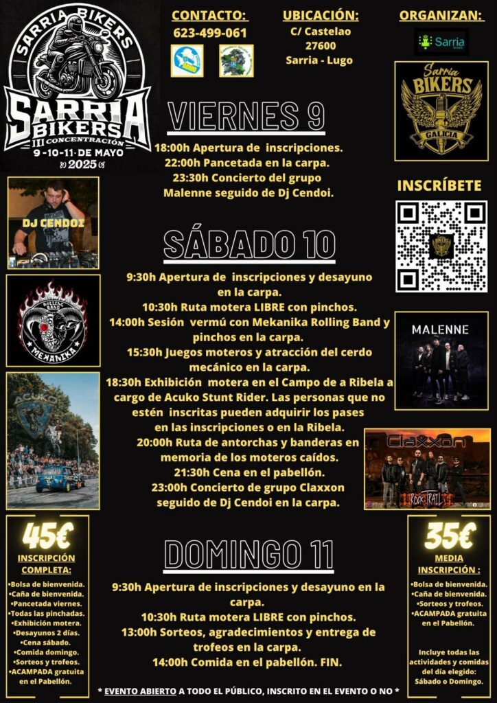 CONCENTRACIÓN SARRIA BIKERS EN SARRIA, LUGO DEL 9, 10, 11 DE MAYO 2025