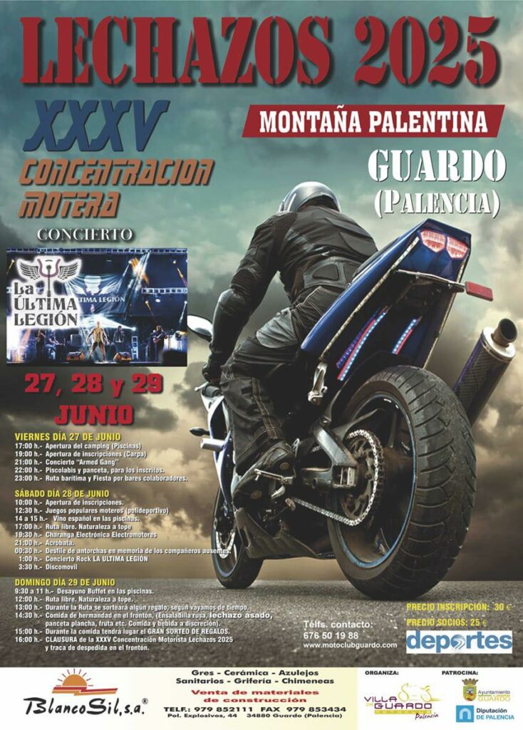 CONCENTRACION MOTERA LECHAZOS 2025 EN GUARDO, PALENCIA 27, 28 Y 29 DE JUNIO DE 2025