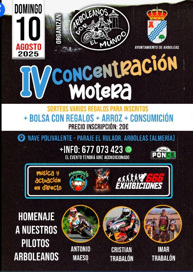 IV CONCENTRACION MOTERA ARBOLEANOS POR EL MUNDO EN ARBOLEAS, ALMERÍA EL 10 DE AGOSTO 2025