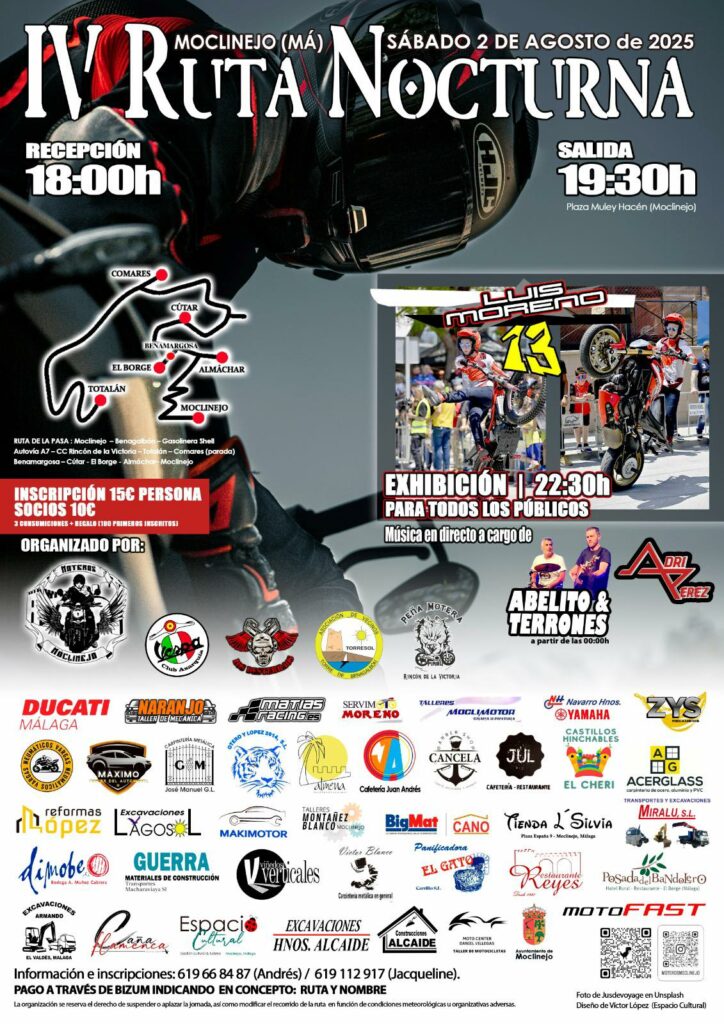 IV RUTA NOCTURNA “MOTEROS MOCLINEJO” EN MOCLINEJO, MÁLAGA 2 AGOSTO 2025