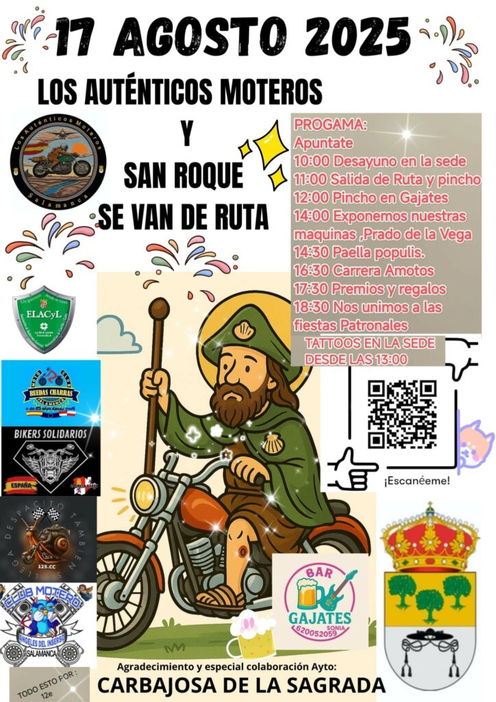 LOS AUTÉNTICOS MOTEROS Y SAN ROQUE SE VAN DE RUTA EN CARBAJOSA DE LA SAGRADA, SALAMANCA 17 AGOSTO 2025