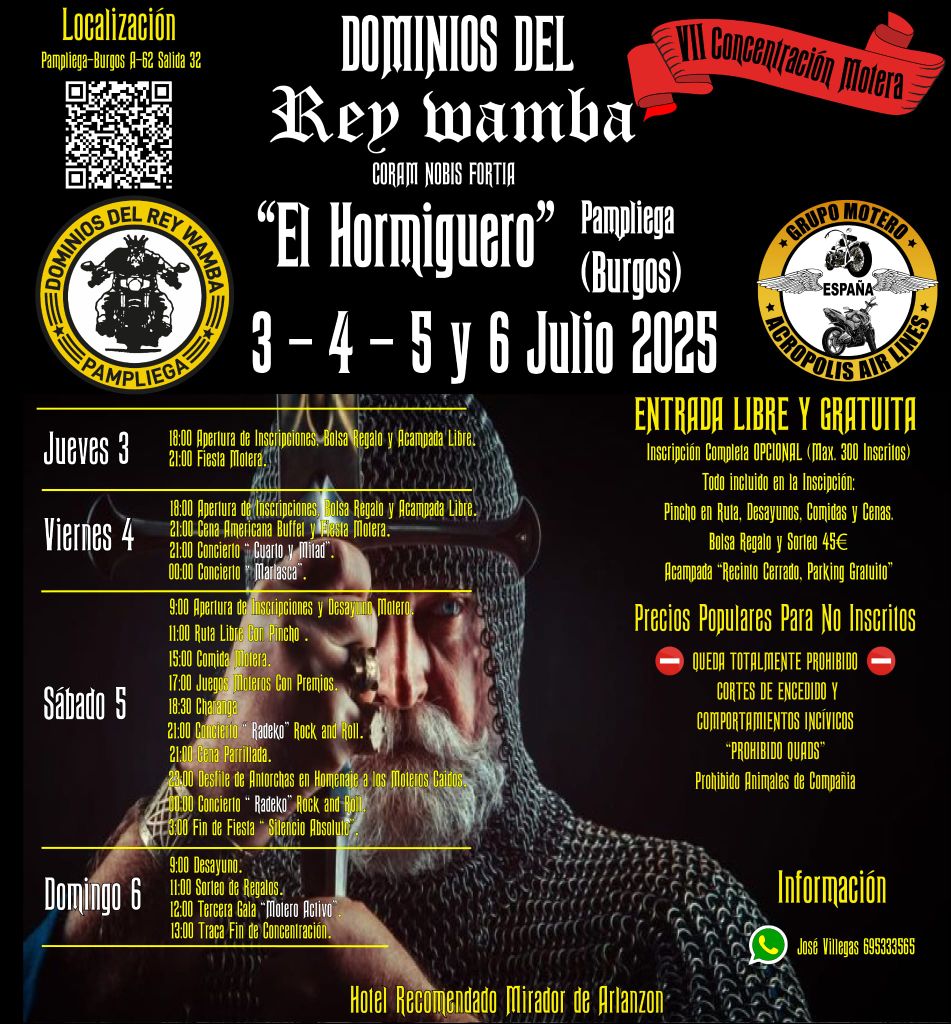 VII CONCENTRACIÓN MOTERA REY WAMBA EN PAMPLIEGA, BURGOS DEL 3 AL 6 DE JULIO 2025