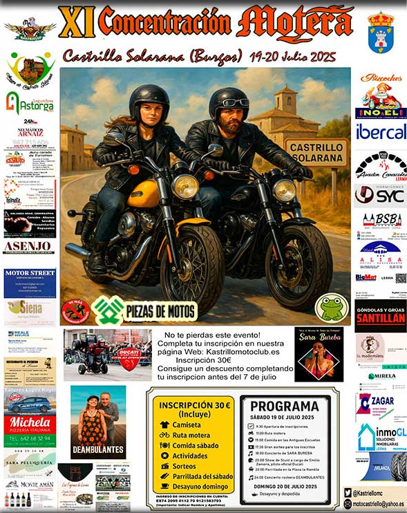 XI CONCENTRACIÓN MOTERA CASTRILLO SOLARANA 2025, BURGOS 19 Y 20 DE JULIO 2025