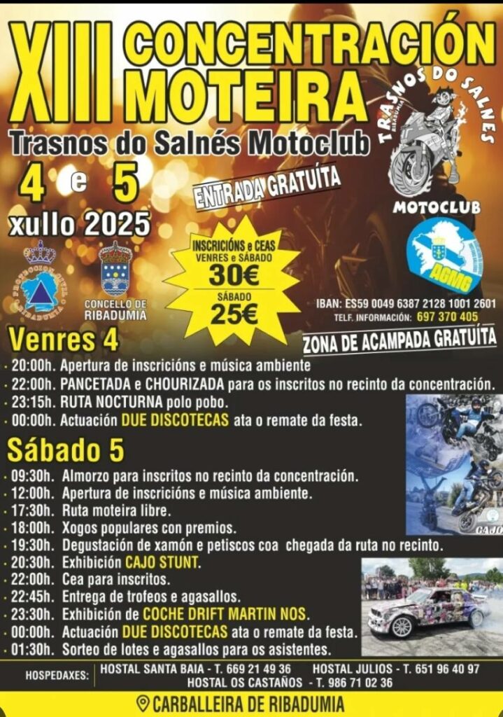 XIII CONCENTRACIÓN MOTERA TRASNOS DO SALNÉS 2025 RIBADUMIA, PONTEVEDRA EL 4 Y 5 DE JULIO