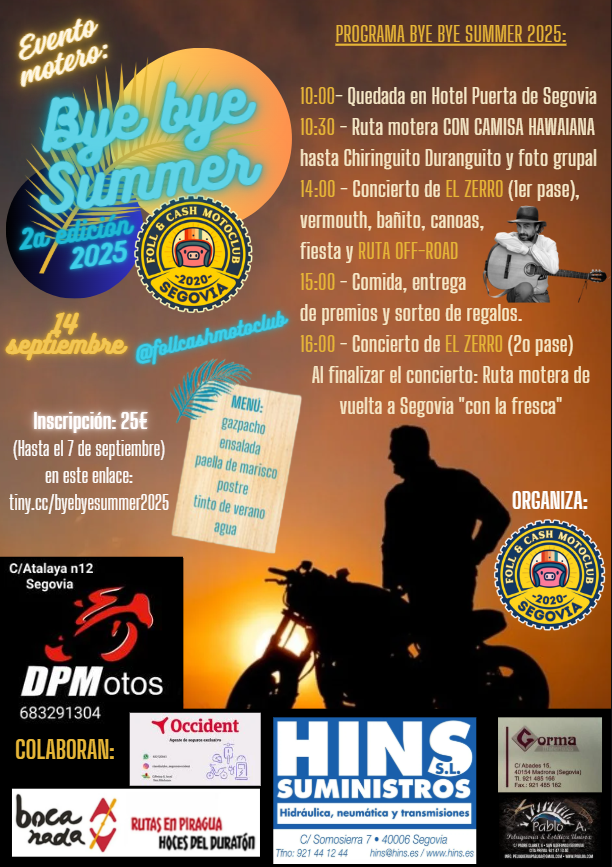 2º EDICIÓN BYE BYE SUMMER EN SEGOVIA EL 14 DE SEPTIEMBRE 2025