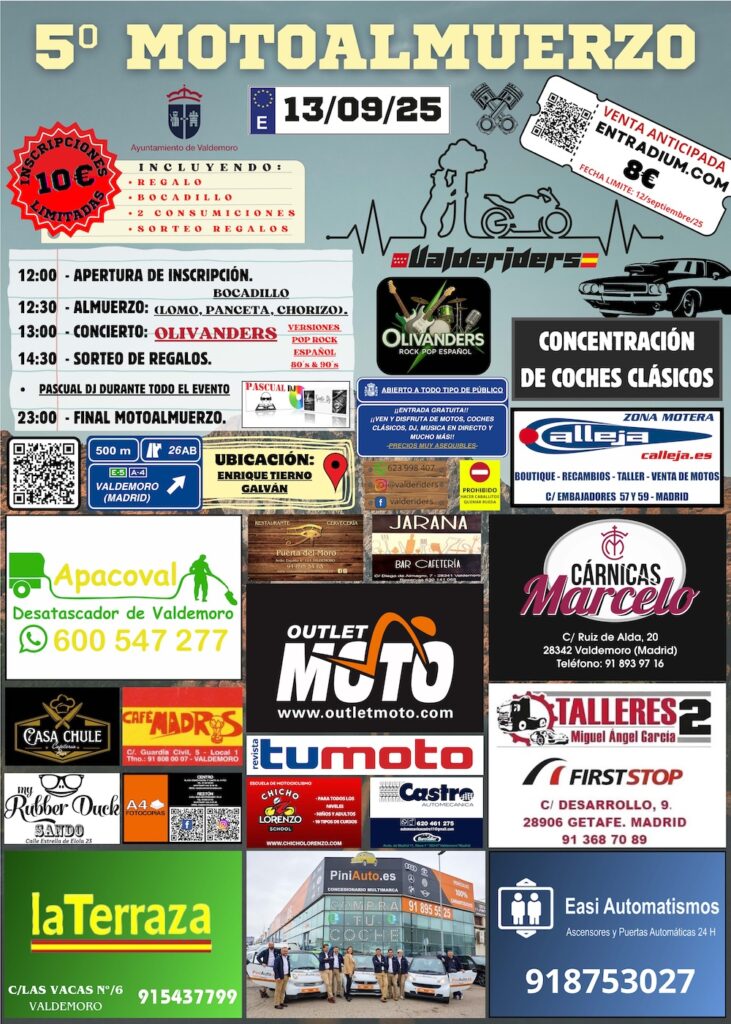 5º MOTOALMUERZO VALDERIDERS EN VALDEMORO, MADRID EL 13 DE SEPTIEMBRE 2025