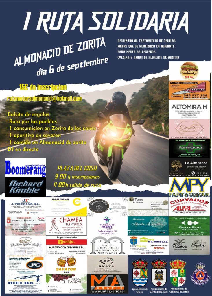 I RUTA MOTERA SOLIDARIA DE ALMONACID DE ZORITA, GUADALAJARA EL 6 DE SEPTIEMBRE 2025