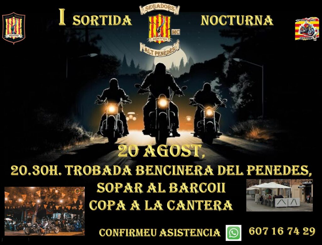 I SORTIDA NOCTURNA SEGADORES MC ALT PENEDES EN VILAFRANCA DEL PENEDÈS, BARCELONA EL 20 DE AGOSTO 2025