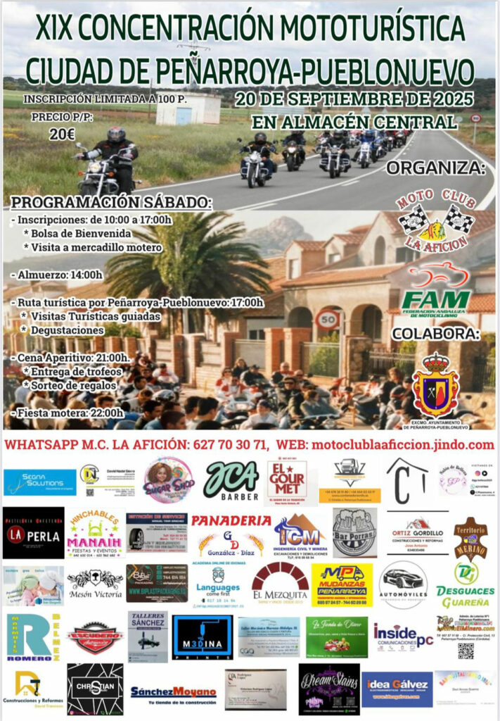 XIX CONCENTRACIÓN MOTOTURÍSTICA CIUDAD DE PEÑARROYA-PUEBLONUEVO, CÓRDOBA EL 20 DE SEPTIEMBRE 2025