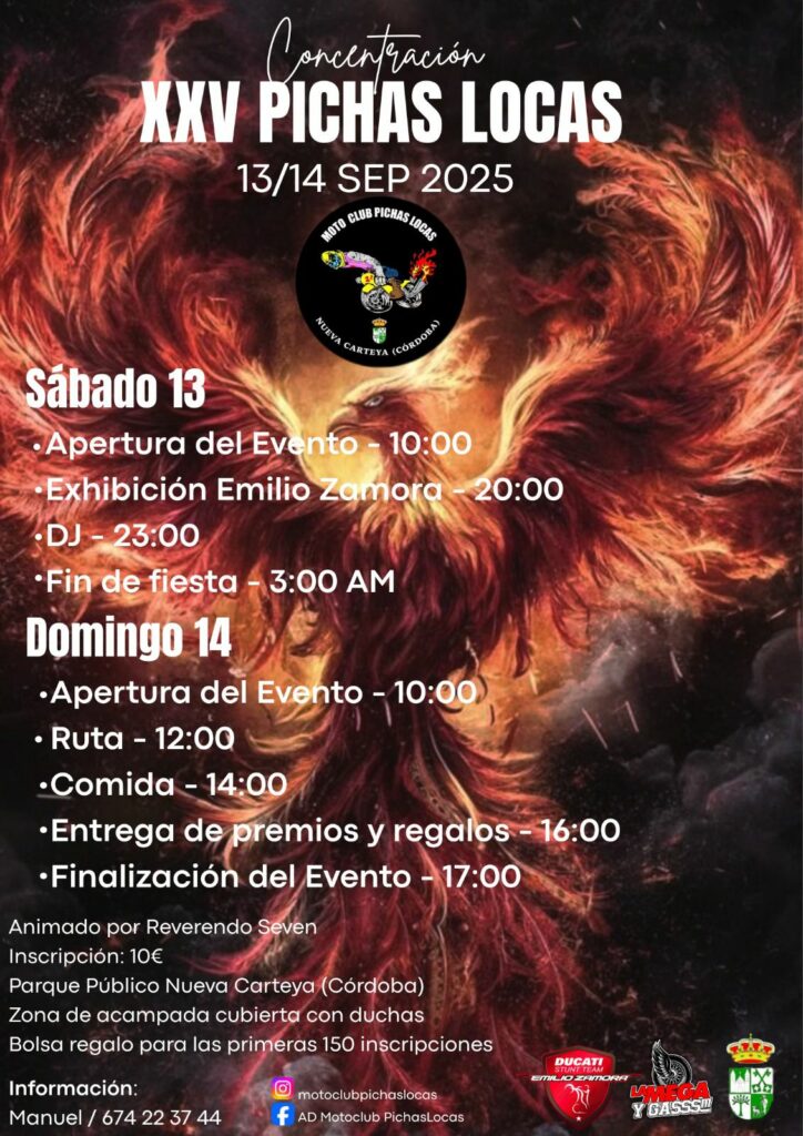 XXV CONCENTRACION MOTERA PICHAS LOCAS EN NUEVA CARTEYA, CÓRDOBA EL 13 Y 14 DE SEPTIEMBRE 2025