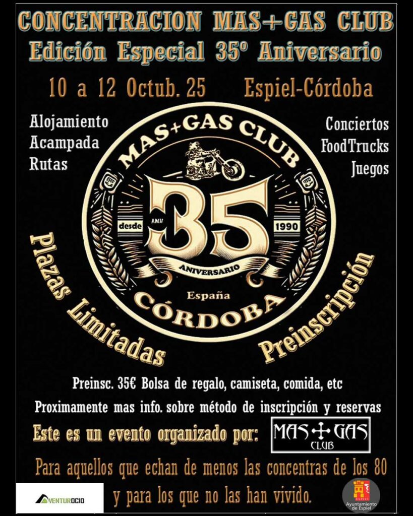 CONCENTRACIÓN MAS+GAS CLUB EDICIÓN 35 ANIVERSARIO 10, 11 Y 12 DE OCTUBRE 2025 EN ESPIEL, CÓRDOBA