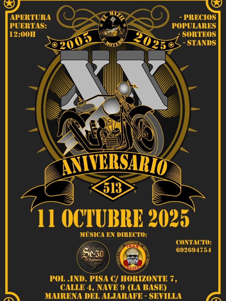 EL MYZIL CLUB MOTERO XX ANIVERSARIO 2025 EL 11 DE OCTUBRE EN MAIRENA DEL ALJARAFE, SEVILLA