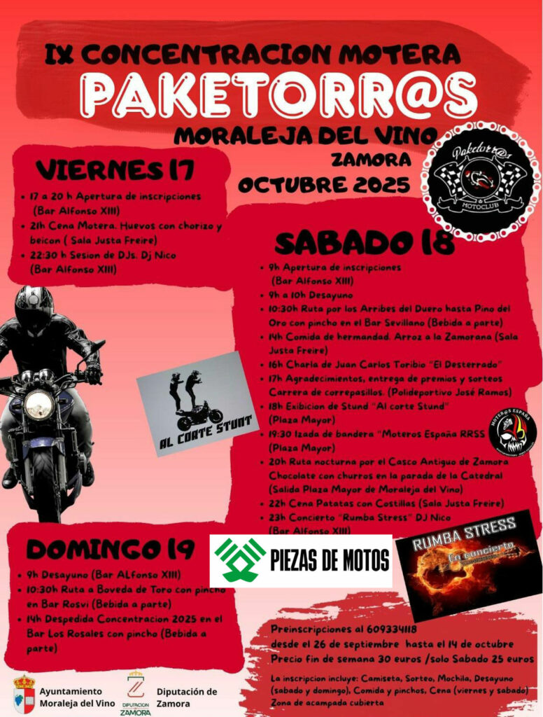 IX CONCENTRACIÓN MOTERA DEL MOTO CLUB PAKETORROS DEL 17 AL 19 DE OCTUBRE EN MORALEJA DE LOS VINOS, ZAMORA