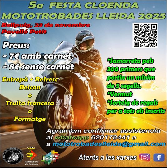 V FIESTA CLAUSURA MOTOENCUENTROS LLEIDA 2025  23 DE NOVIEMBRE 2025 LLEIDA, LÉRIDA