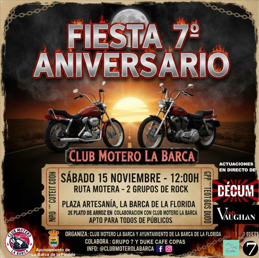 SÉPTIMA VII FIESTA ANIVERSARIO CLUB MOTERO LA BARCA 15 DE NOVIEMBRE DE 2025