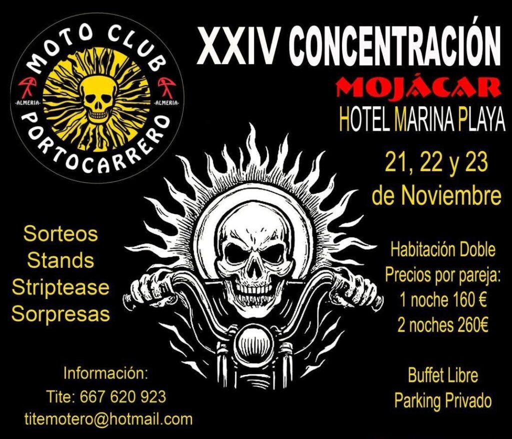 XXIV CONCENTRACIÓN MOTO CLUB PORTOCARRERO 21, 22 Y 23 DE NOVIEMBRE 2025 EN MOJÁCAR, ALMERÍA