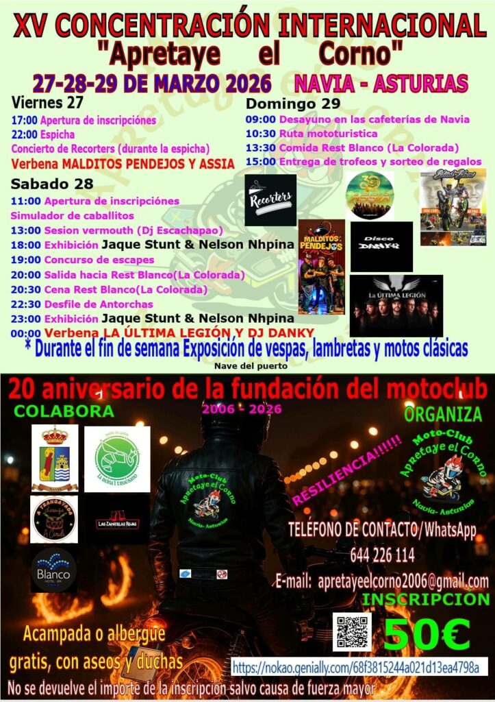 XV CONCENTRACIÓN INTERNACIONAL DE MOTOS APRETAYE EL CORNO 27 Y 28 DE MARZO 2026 NAVIA, ASTURIAS