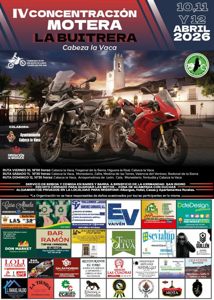 IV CONCENTRACIÓN MOTERA LA BUITRERA, DEL 10 AL 12 DE 2026, CABEZA DE VACA, BADAJOZ