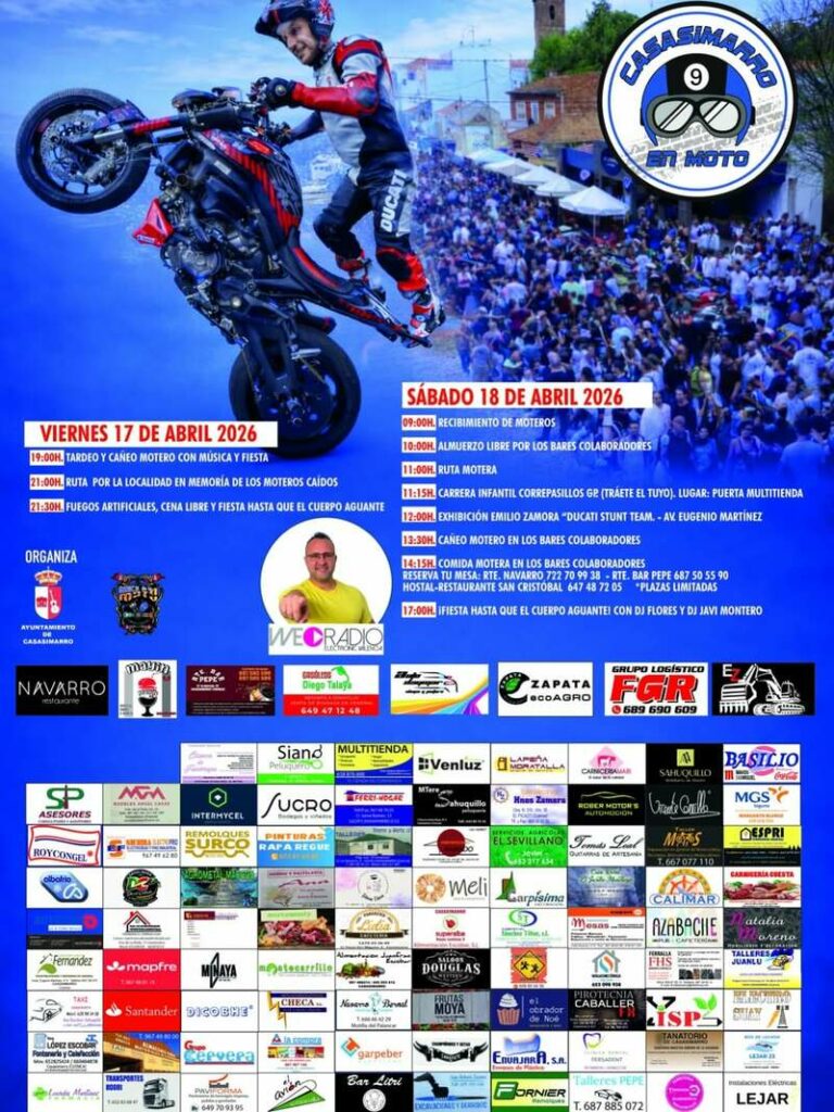 IX CONCENTRACIÓN MOTERA CASASIMARRO EN MOTO 17 Y 18 DE ABRIL DE 2026