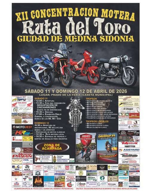 XII CONCENTRACIÓN MOTERA CIUDAD DE MEDINA SIDONIA, 11 Y 12 DE ABRIL DE 2026, MEDINA SIDONIA, CÁDIZ