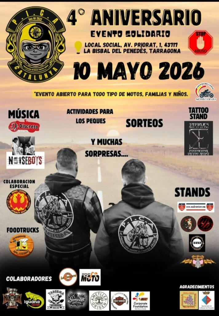 4º ANIVERSARIO ASOCIACIÓN MOTORISTA BENÉFICA P.I.C.A. 10 DE MAYO 2026, LA BISBAL DEL PENEDÈS, TARRAGONA