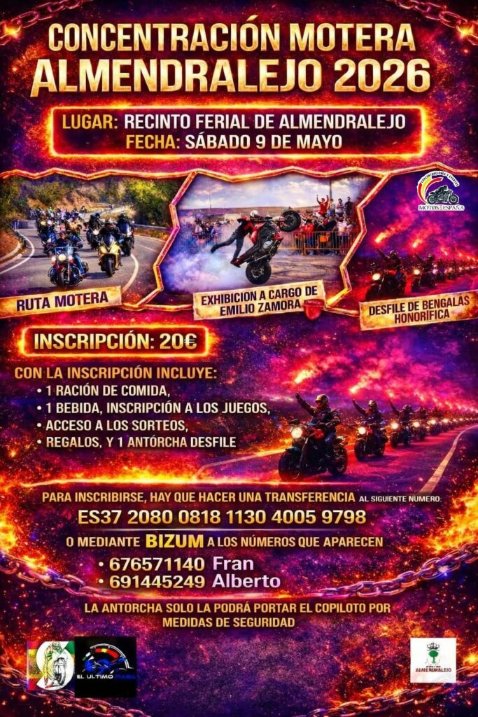CONCENTRACIÓN MOTERA ALMENDRALEJO 9 DE MAYO 2026 BADAJOZ