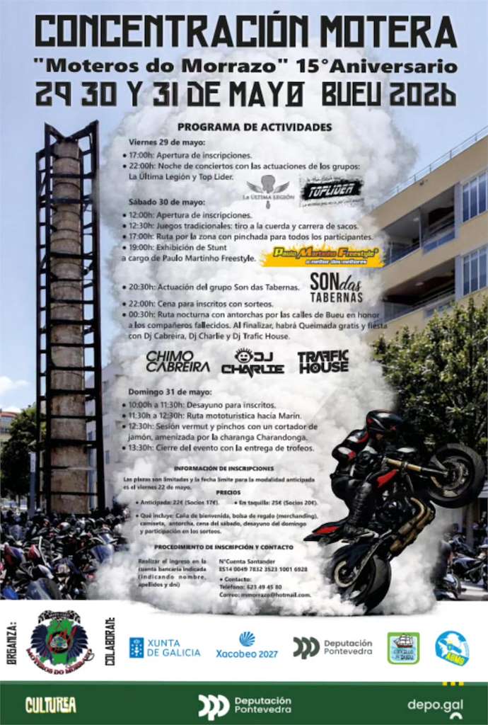 CONCENTRACIÓN MOTEROS DO MORRAZO 2026 29, 30 Y 31 DE MAYOB BUEU, PONTEVEDRA