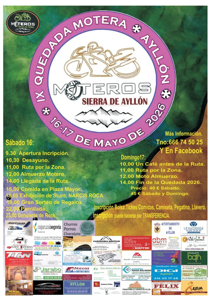 IX QUEDADA MOTERA SIERRA DE AYLLÓN 2026 16 Y 17 DE MAYO AYLLÓN, SEGOVIA