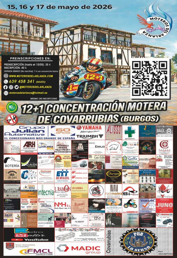 XIII CONCENTRACIÓN MOTERA COVARRUBIAS  15, 16 Y 17 DE MAYO DE 2026, COVARRUBIAS, BURGOS