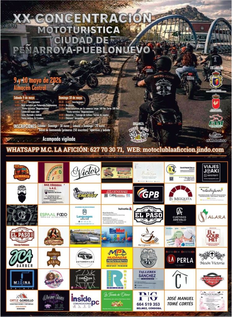 XX CONCENTRACIÓN MOTOTURÍSTICA CIUDAD DE PEÑARROYA-PUEBLONUEVO 9 Y 10 DE MAYO 2026 CÓRDOBA