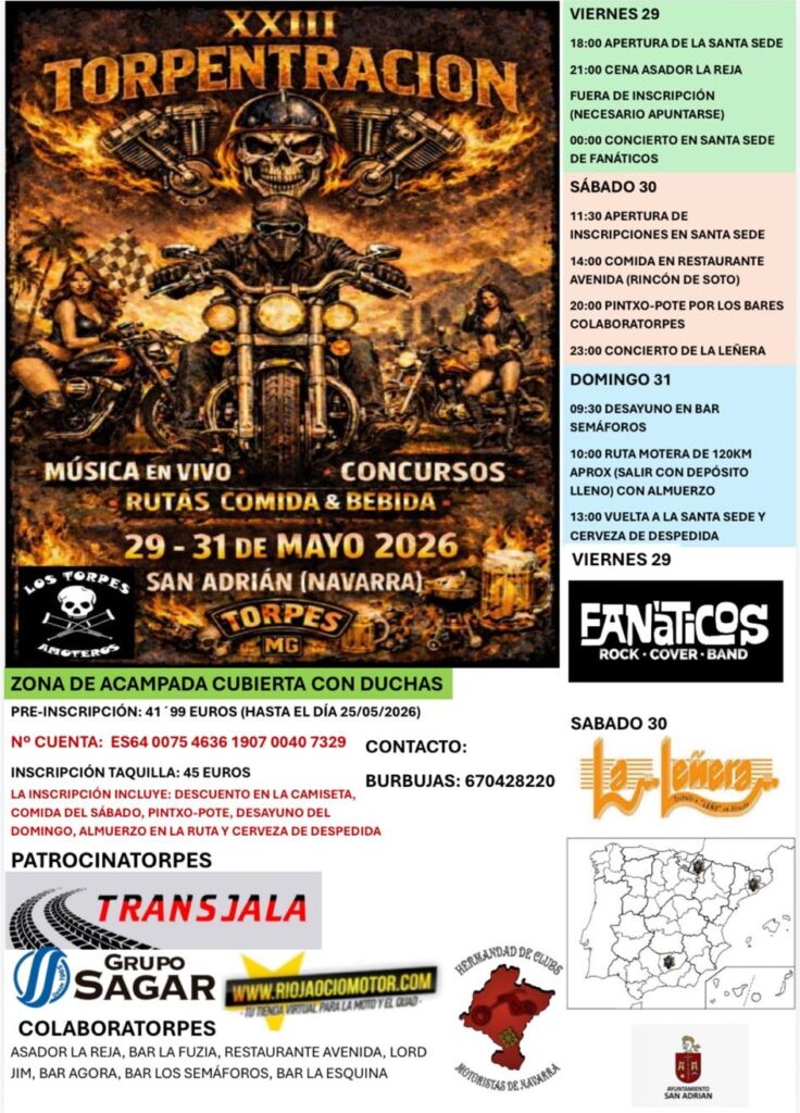 XXIII TORPENTRACION DE AMOTOS 29, 30 Y 31 DE MAYO 2026 EN SAN ADRIÁN, NAVARRA