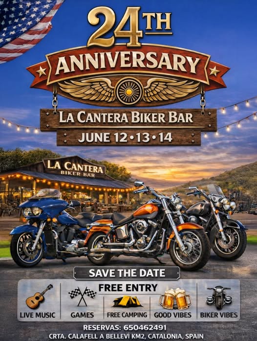 24º ANIVERSARIO DE LA CANTERA BIKER BAR 12, 13 Y 14 DE JUNIO DE 2026 EN BELLVEI, TARRAGONA