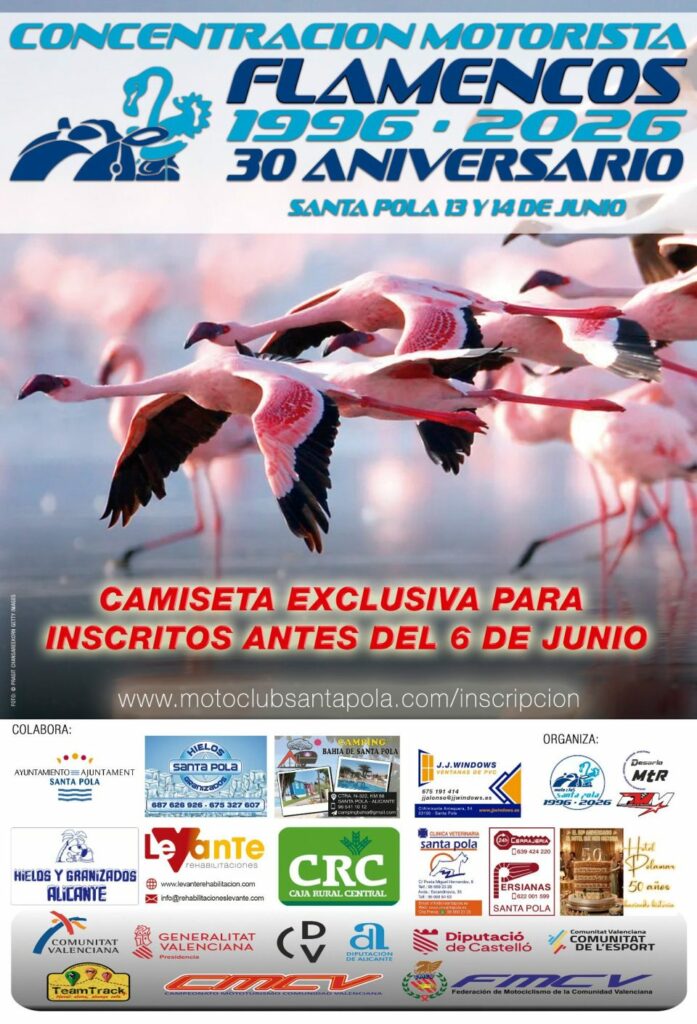 CONCENTRACIÓN MOTOTURISTICA FLAMENCOS 2026 12 Y 13 DE JUNIO 2026 SANTA POLA, ALICANTE
