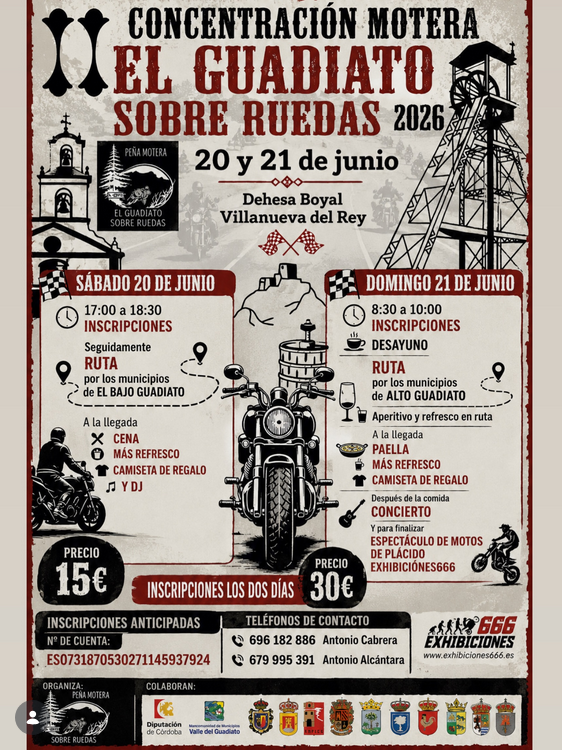 II CONCENTRACIÓN MOTERA EL GUADIATO SOBRE RUEDAS 20 Y 21 DE JUNIO 2026 VILLANUEVA DEL REY, CÓRDOBA