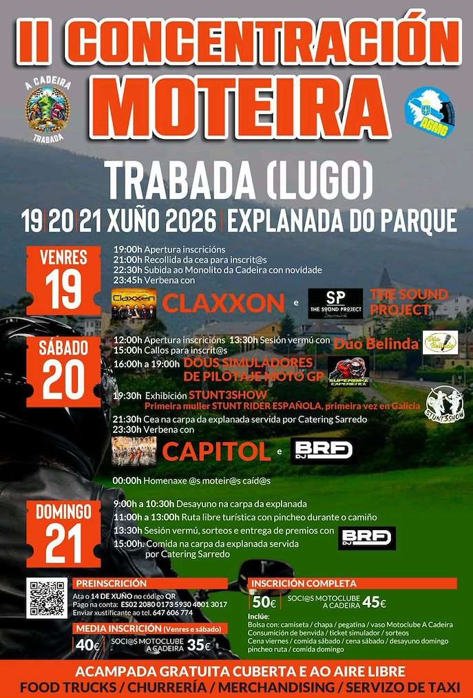 II CONCENTRACIÓN MOTERA EN TRABADA 19, 20 Y 21 DE JUNIO DE 2026 EN TRABADA, LUGO