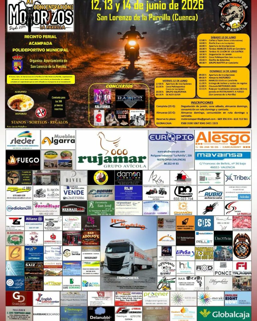 XI CONCENTRACIÓN MOTORIZOS LA PARRILLA  12, 13 Y 14 DE JUNIO DE 2026, EN SAN LORENZO DE LA PARRILLA, CUENCA