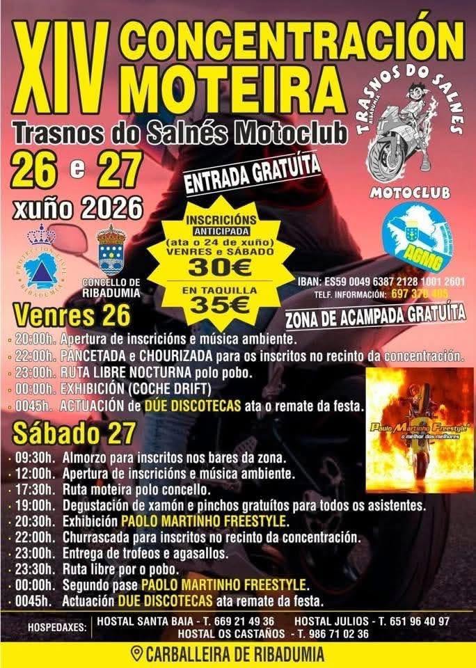 XIV CONCENTRACIÓN MOTEIRA TRASNOS DO SALNÉS 26 Y 27 DE JUNIO 2026, LA CARBALLEIRA DE RIBADUMIA, PONTEVEDRA