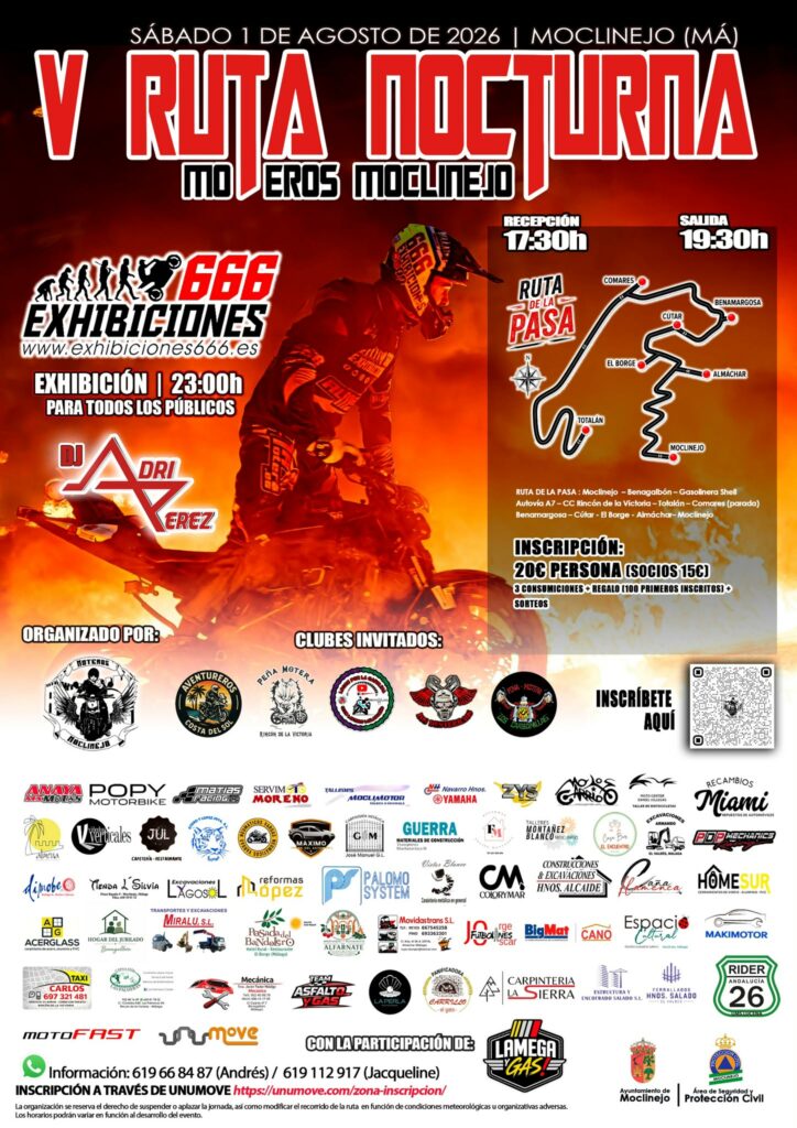 V RUTA NOCTURNA MOTEROS MOCLINEJO 1 AGOSTO 2026