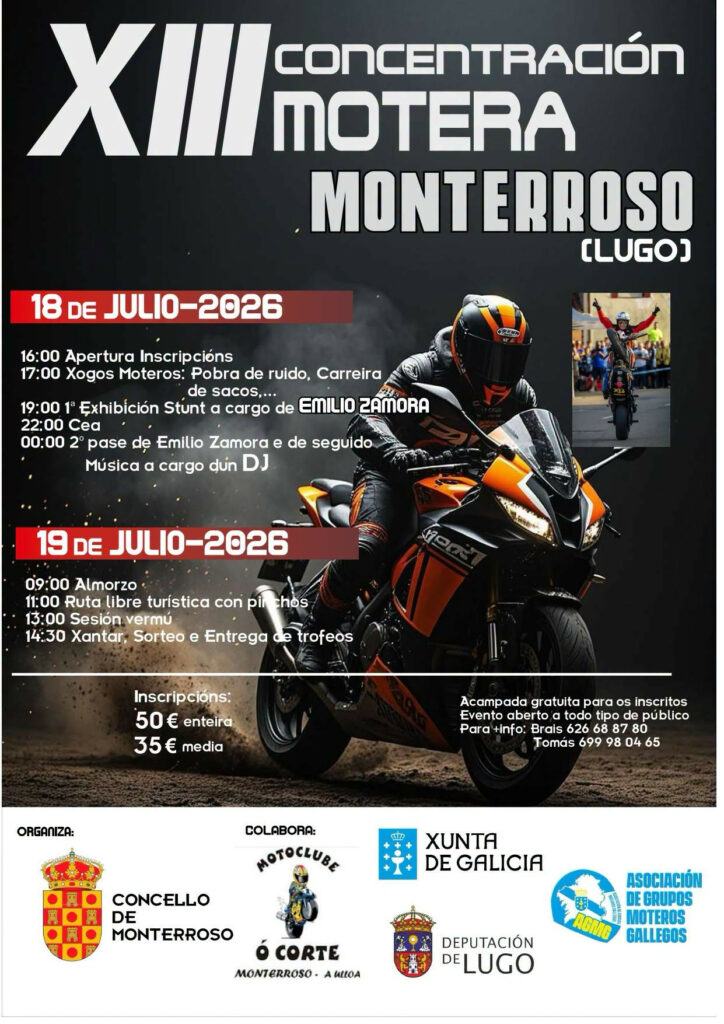 XIII CONCENTRACIÓN MOTERA DE MONTERROSO, 18 Y 19 DE JULIO 2026,  MONTERROSO, LUGO