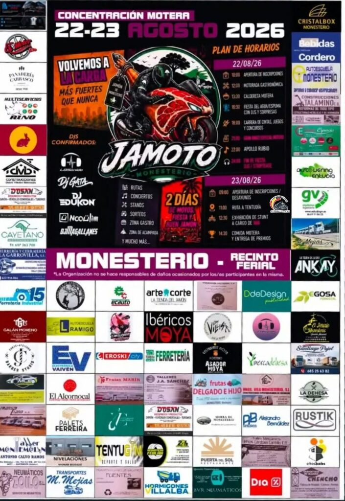 CONCENTRACIÓN MOTERA JAMOTO MONASTERIO 22 Y 23 DE AGOSTO 2026 MONASTERIO, BADAJOZ