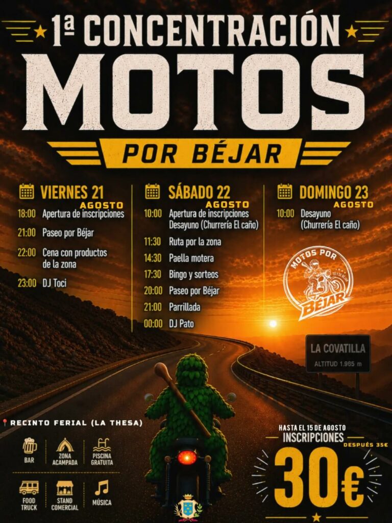 I CONCENTRACIÓN MOTOS POR BÉJAR 2026 DEL 21 AL 23 AGOSTO 2026
