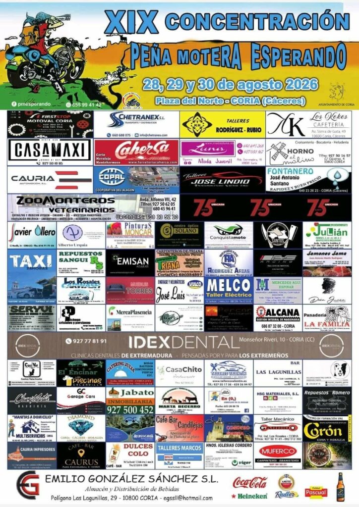 LA XIX CONCENTRACIÓN PEÑA MOTERA ESPERANDO SE CELEBRARÁ DEL 28 AL 30 DE AGOSTO DE 2026 CORIA, CÁCERES