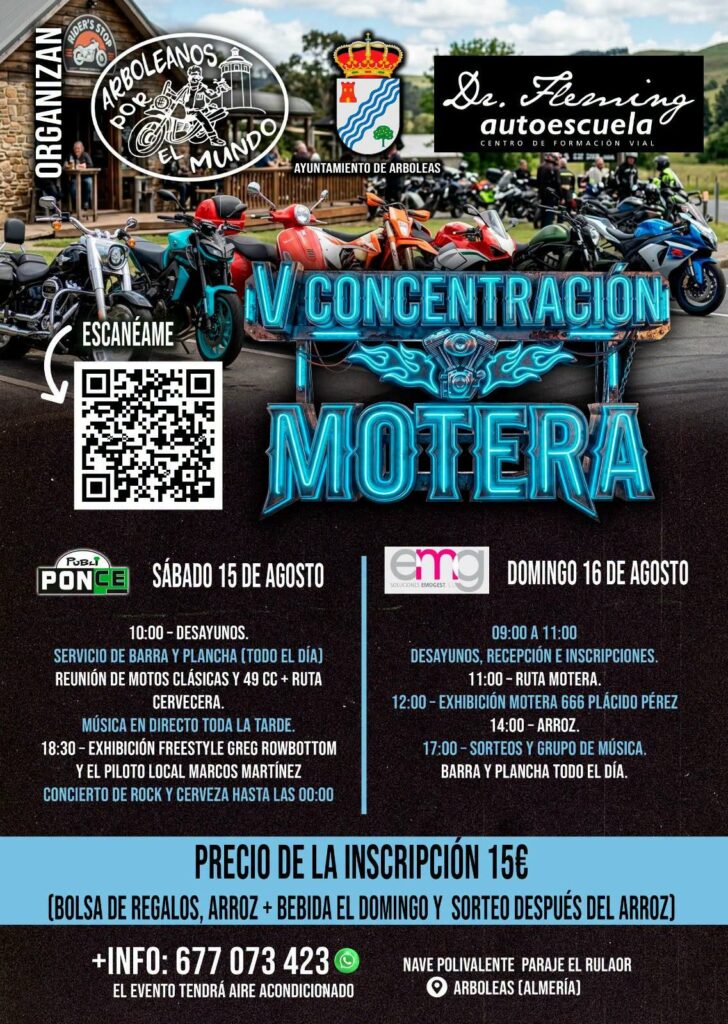 V CONCENTRACIÓN MOTERA ARBOLEANOS POR EL MUNDO 2026 15 Y 16 DE AGOSTO DE 2026 EN ARBOLEAS, ALMERÍA