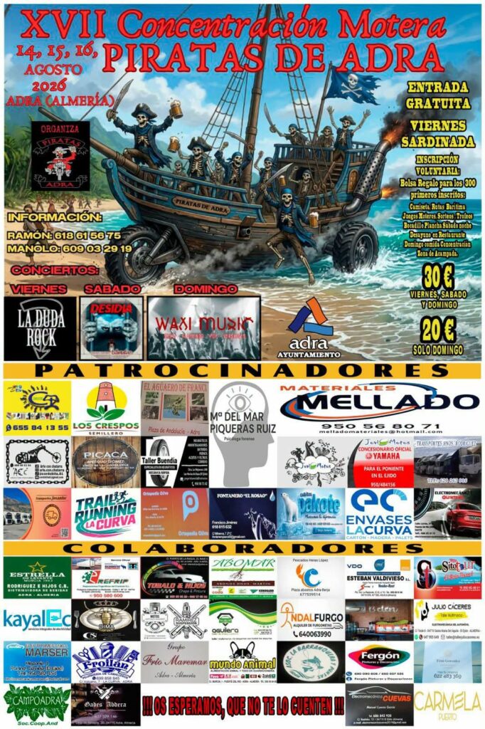 XVII CONCENTRACIÓN MOTERA PIRATAS DE ADRA 2026 14 AL 16 DE AGOSTO ADRA, ALMERÍA
