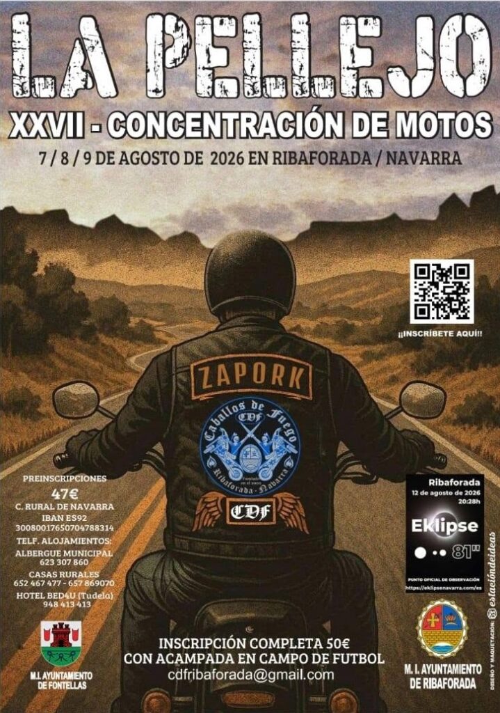 XXVII CONCENTRACIÓN DE MOTOS LA PELLEJO 2026 DEL 7 AL 9 DE AGOSTO DE 2026 EN RIBAFORADA, NAVARRA