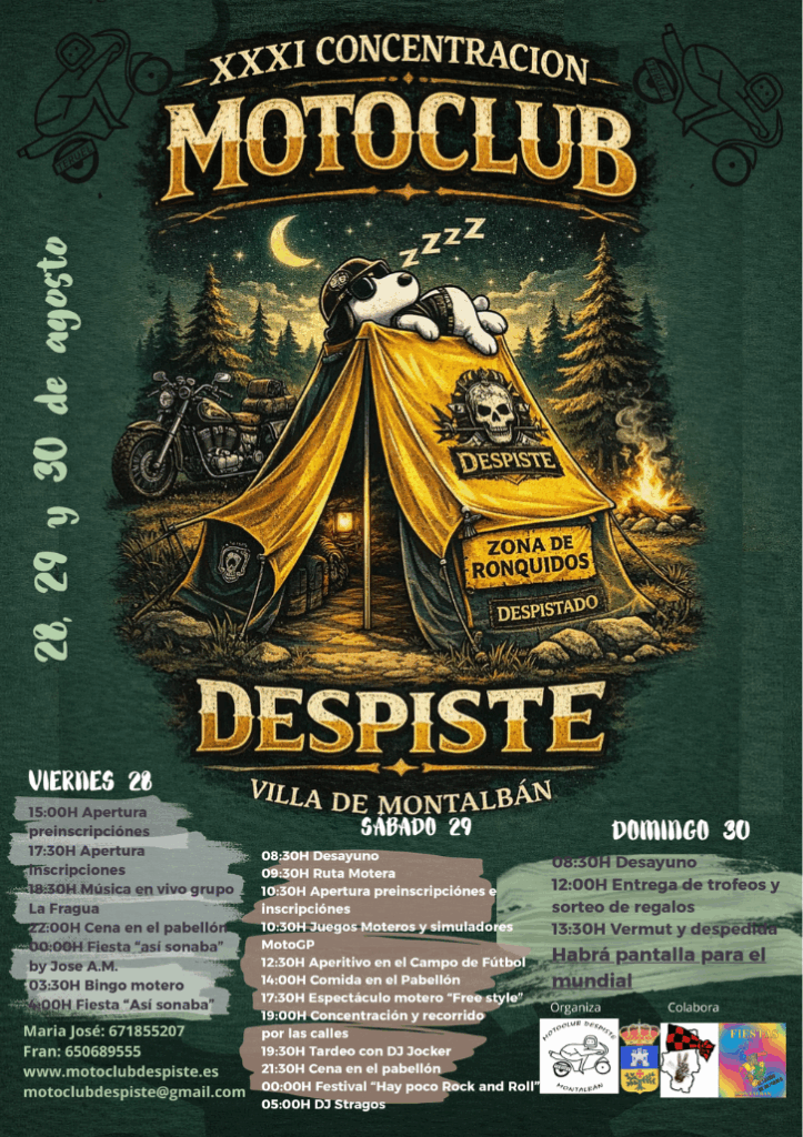 XXXI CONCENTRACIÓN MOTERA VILLA DE MONTALBÁN 2026 DEL 28, 29 Y 30 DE AGOSTO 2026 EN LA MONTALBÁN, TERUEL