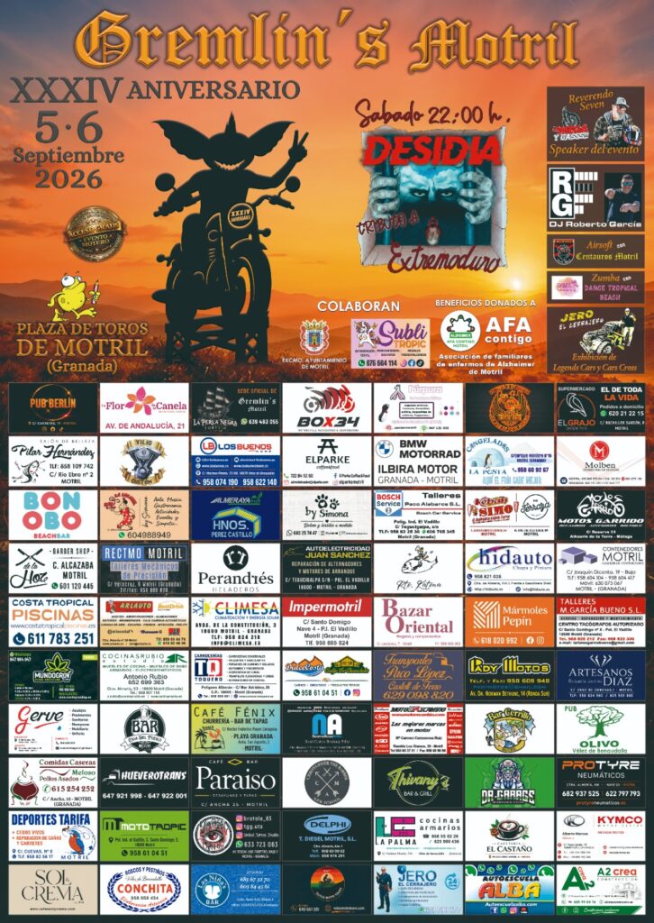 XXXIV ANIVERSARIO DE GREMLIN’S MOTRIL 5 Y 6 SEPTIEMBRE 2026