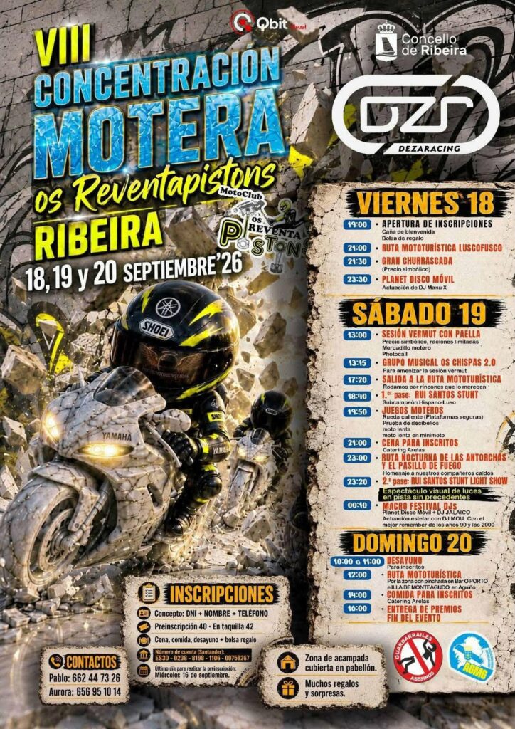 III CONCENTRACIÓN MOTERA “OS REVENTAPISTÓNS” 18, 19 Y 20 SEPTIEMBRE 2026 RIBEIRA, A CORUÑA