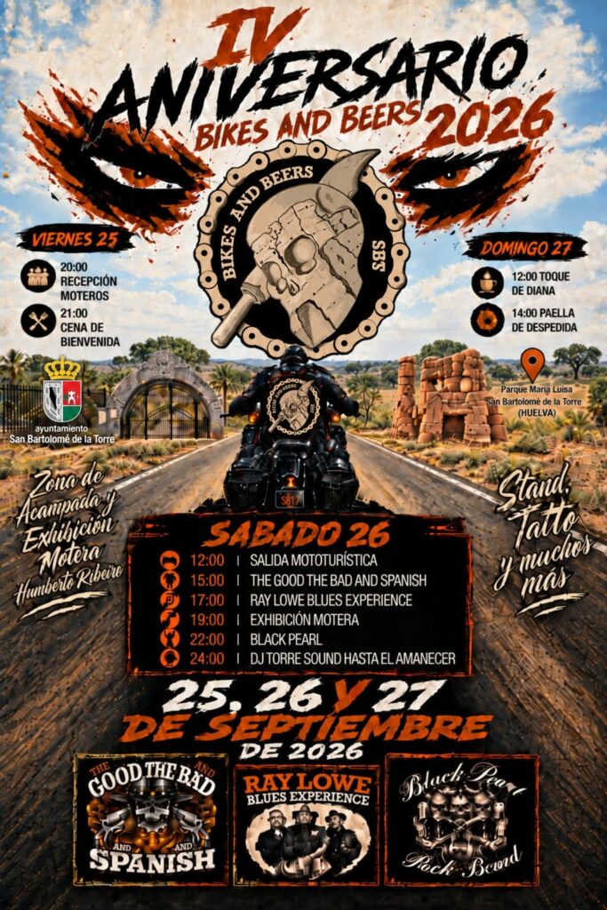 IV CONCENTRACION BIKES AND BEERS 25, 26 Y 27 DE SEPTIEMBRE DE 2026 EN SAN BARTOLOMÉ DE LA TORRE, HUELVA