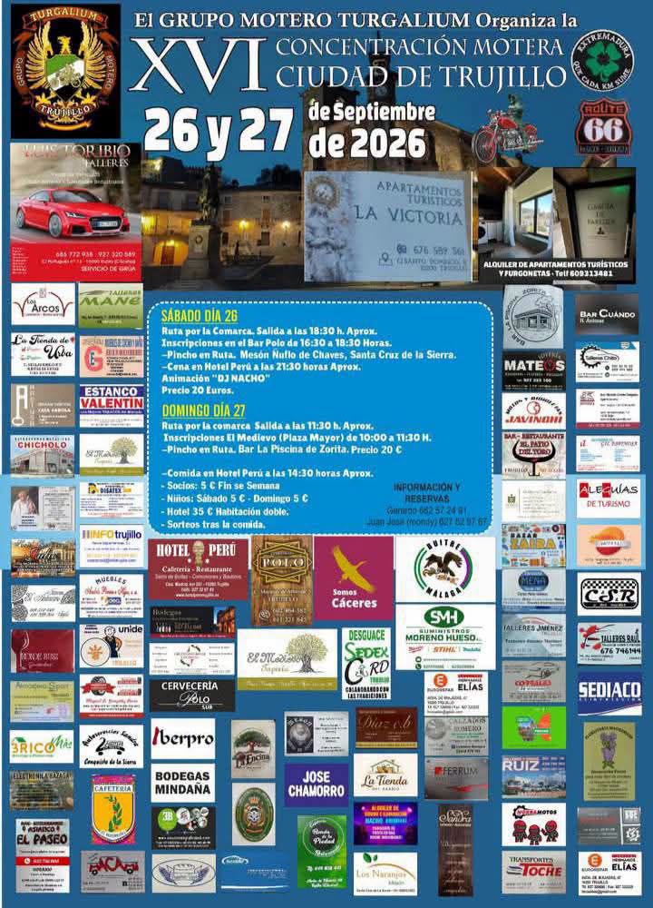 XVI CONCENTRACION MOTERA CIUDAD DE TRUJILLO 26 Y 27 DE SEPTIEMBRE DE 2026 EN TRUJILLO, CÁCERES